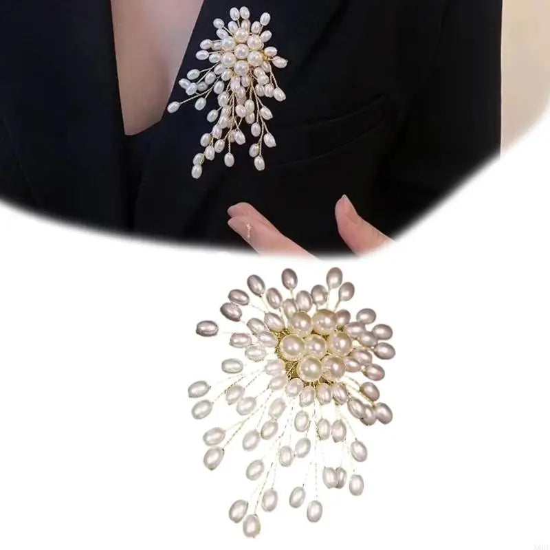 Broche Fleur Perles Luxueuse Statement – Pin's Élégant Décoration Vêtements Femme