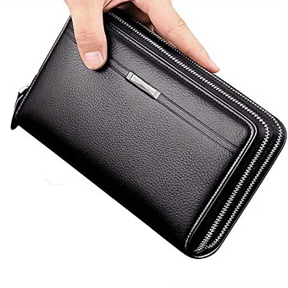 Portefeuille Homme Long Cuir Clutch Business - Porte-Cartes Téléphone Grande Capacité