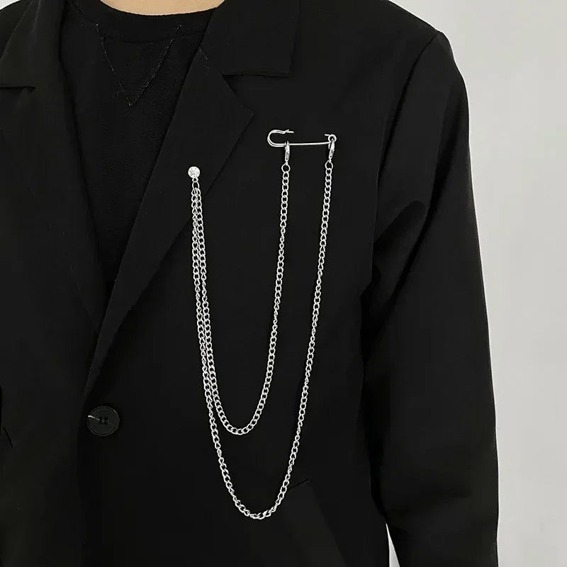 Broche Cristaux Chaîne Longue Luxe – Pin's Costume Col Écharpe Unisexe
