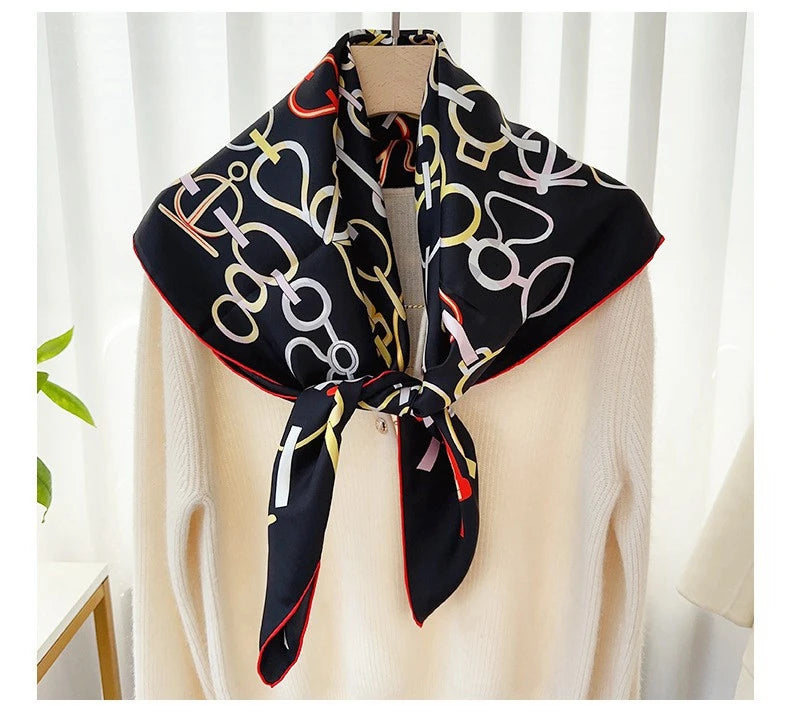 Foulard Carré Soie 100% Pure 90cm Neckerchief Femme - Châle Bandana Luxe Gris Élégant