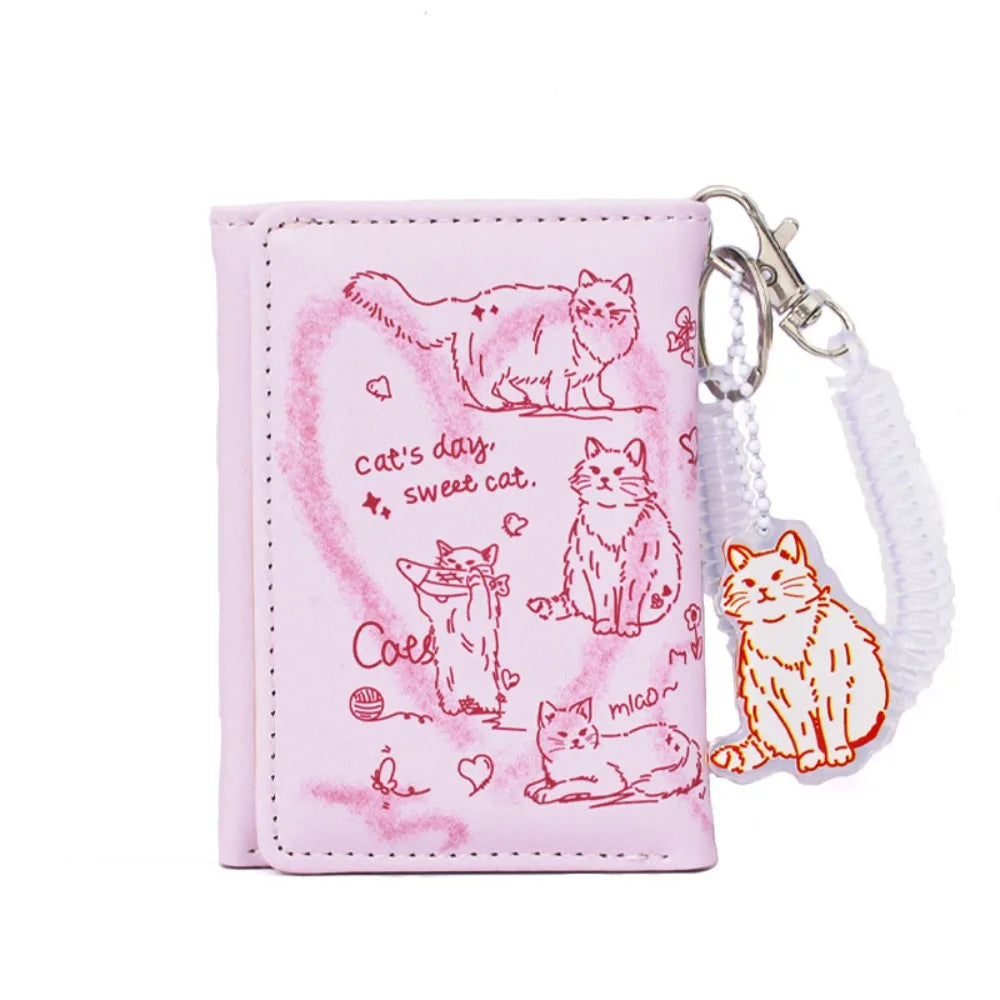 Portefeuille Femme Cuir Chat Graffiti - Porte-Monnaie Grande Capacité Portable