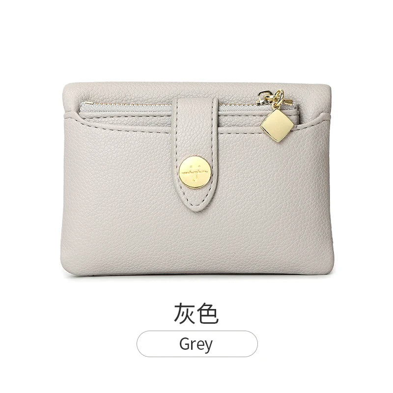 Portefeuille Femme Cuir PU Double Pliage - Porte-Cartes Court Multi-Fonctions Monnaie