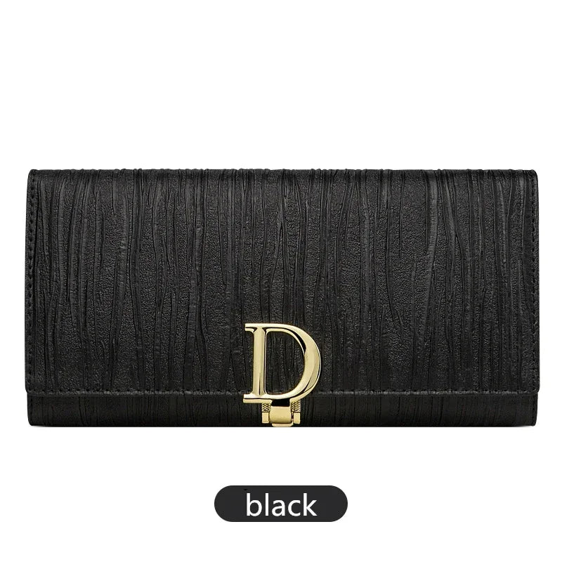 Portefeuille Long Femme Cuir Véritable Luxe - Porte-Cartes Téléphone Rayures Élégant