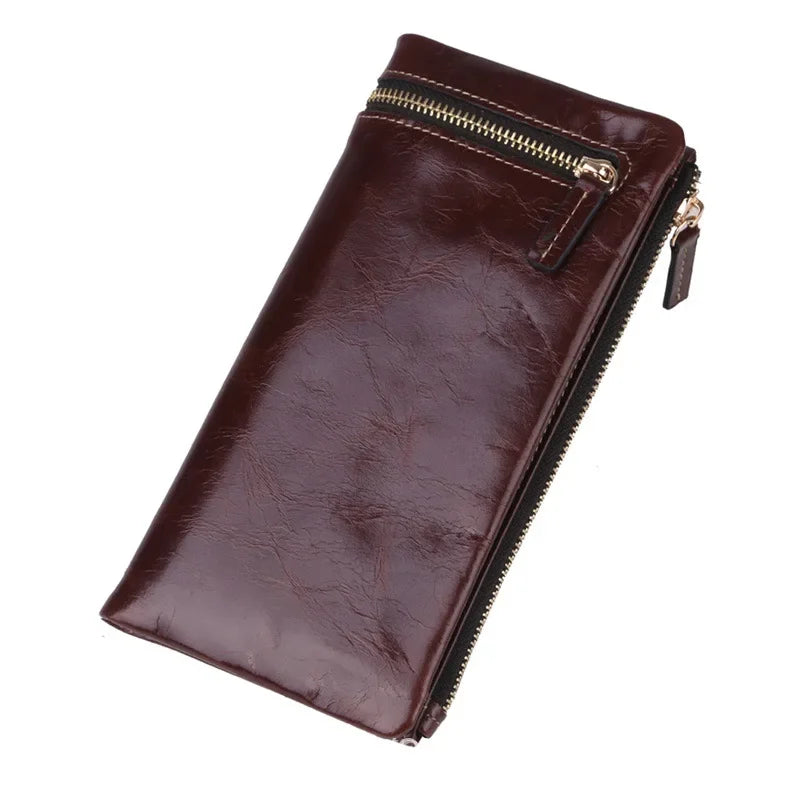 Portefeuille Femme Cuir Véritable Long - Porte-Monnaie Luxe Huile Végétale Casual