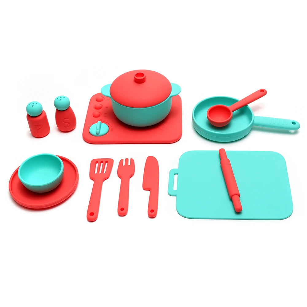 Set Cuisine Silicone 13 Pièces - Jouet Éducatif Jeu de Rôle pour Enfants 3-12 Ans