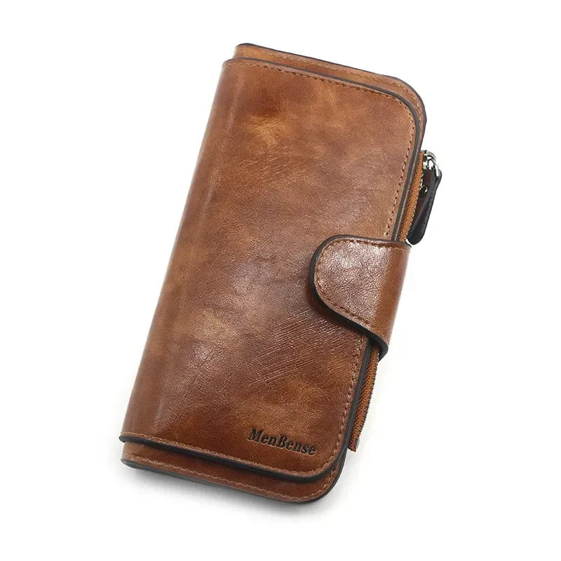 Portefeuille Femme Cuir Vintage Tri-Fold - Wallet Porte-Téléphone Coin Purse Carteira Feminina