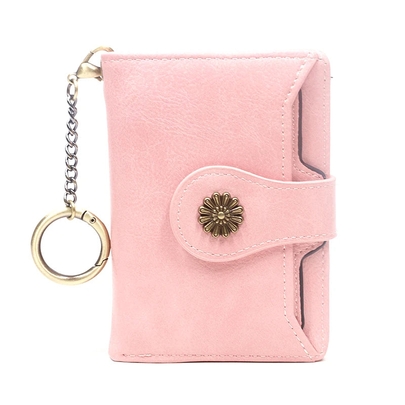 Portefeuille Femme Cuir Rétro Rouge - Porte-Monnaie Court Bifold avec Porte-Cartes Détachable
