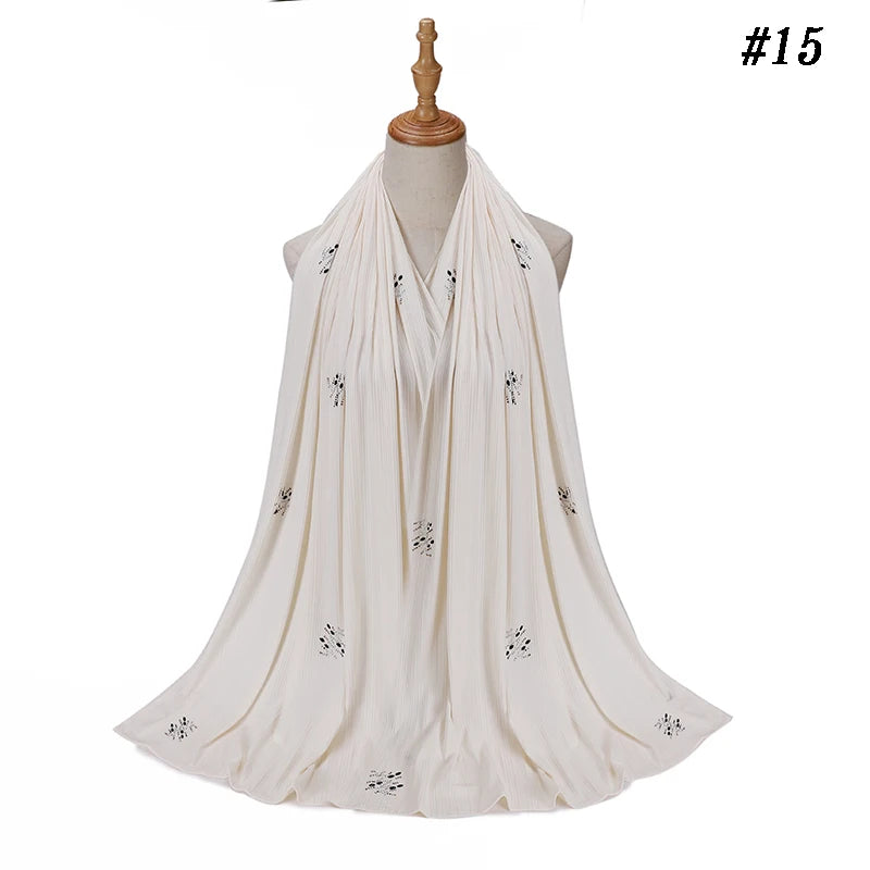 Foulard Hijab Jersey Côtelé Femme - Écharpe Musulman Stretch Paillettes Châle Islamique