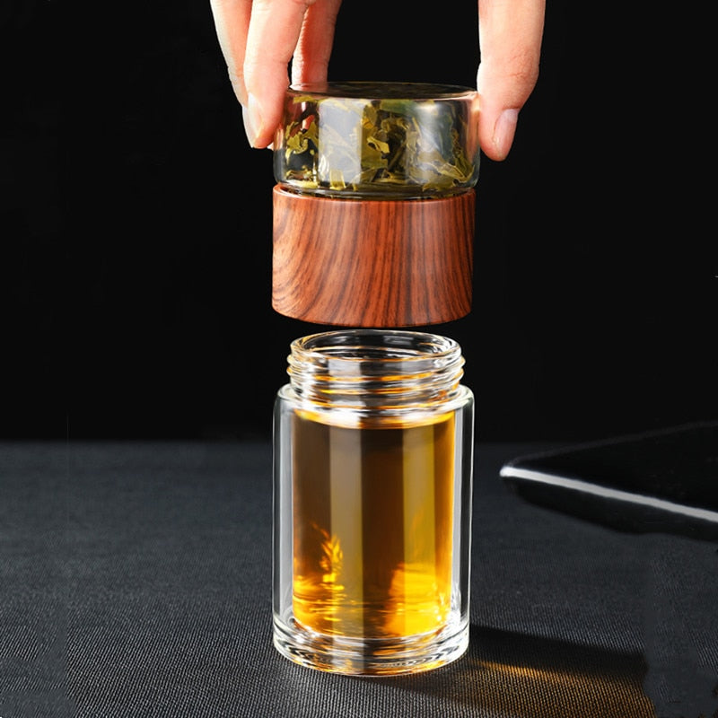 Bouteille d'Eau Verre Borosilicate 230ml Infuseur Thé - Gourde Écologique Double Compartiment