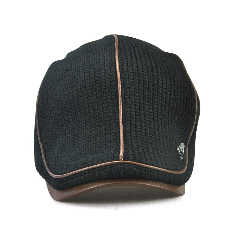 Casquette Laine Tricotée Homme Hiver - Chapeau Bec de Canard Plat Style Vintage