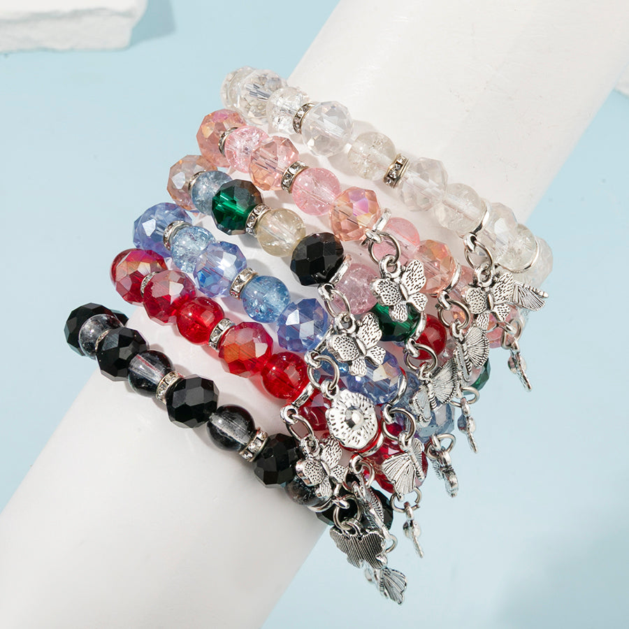 Ensemble 6 Bracelets Perles Verre Fleurs Papillons – Stack Coloré Tendance