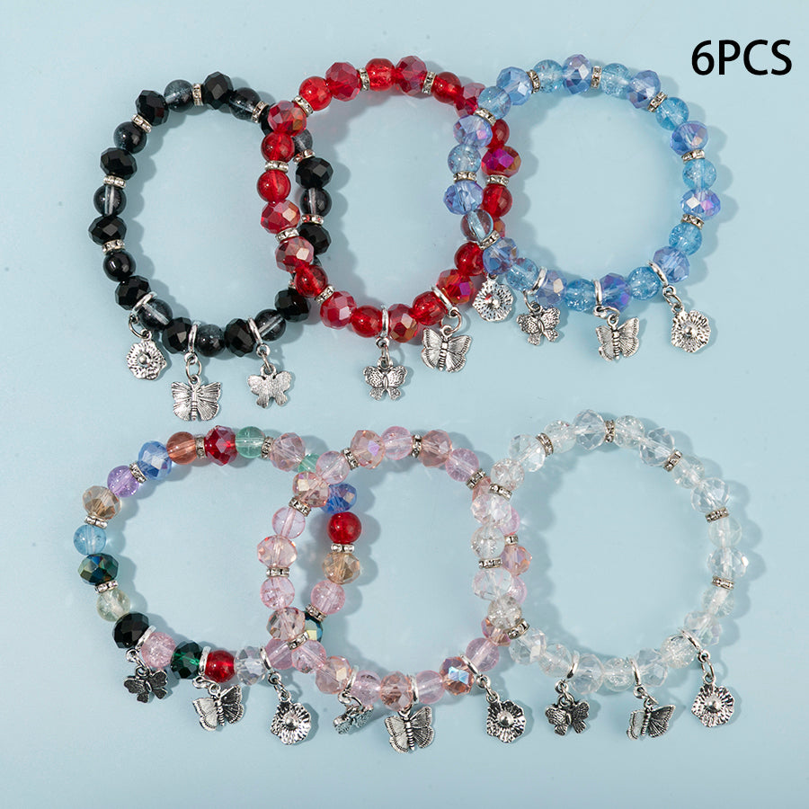 Ensemble 6 Bracelets Perles Verre Fleurs Papillons – Stack Coloré Tendance