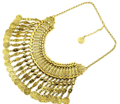 Parure Bijoux Afghan Bohème – Collier Choker Pièces Pompons Boucles