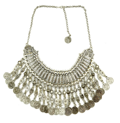 Parure Bijoux Afghan Bohème – Collier Choker Pièces Pompons Boucles