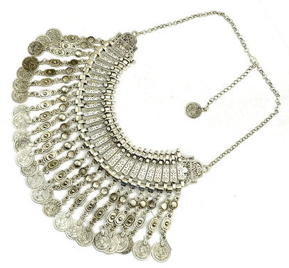 Parure Bijoux Afghan Bohème – Collier Choker Pièces Pompons Boucles