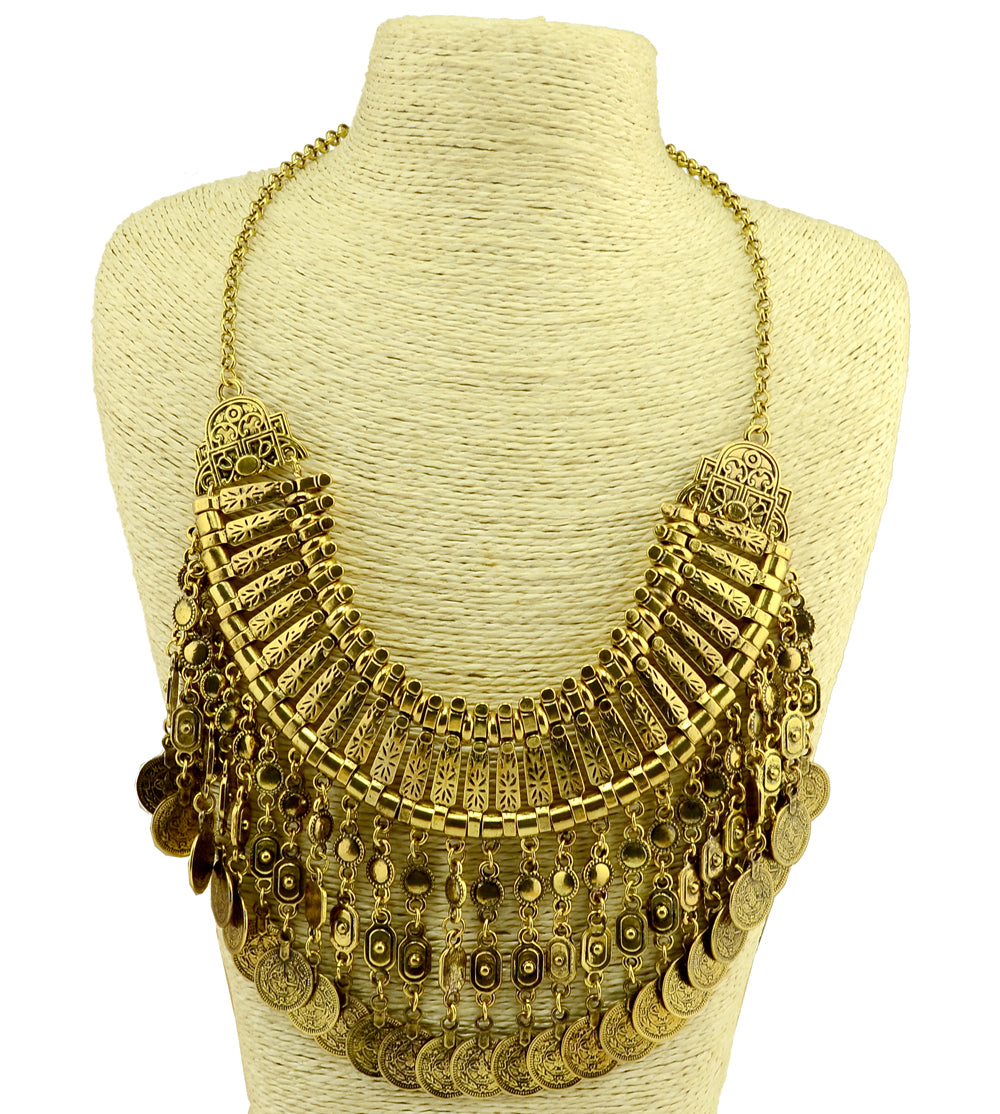 Parure Bijoux Afghan Bohème – Collier Choker Pièces Pompons Boucles