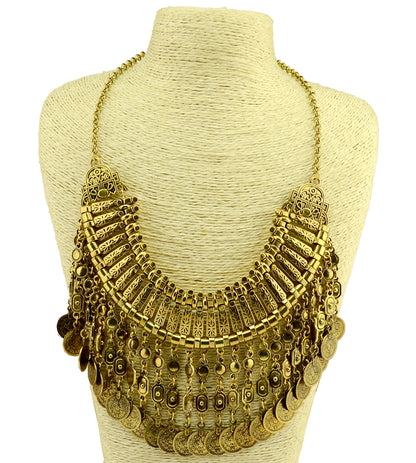 Parure Bijoux Afghan Bohème – Collier Choker Pièces Pompons Boucles