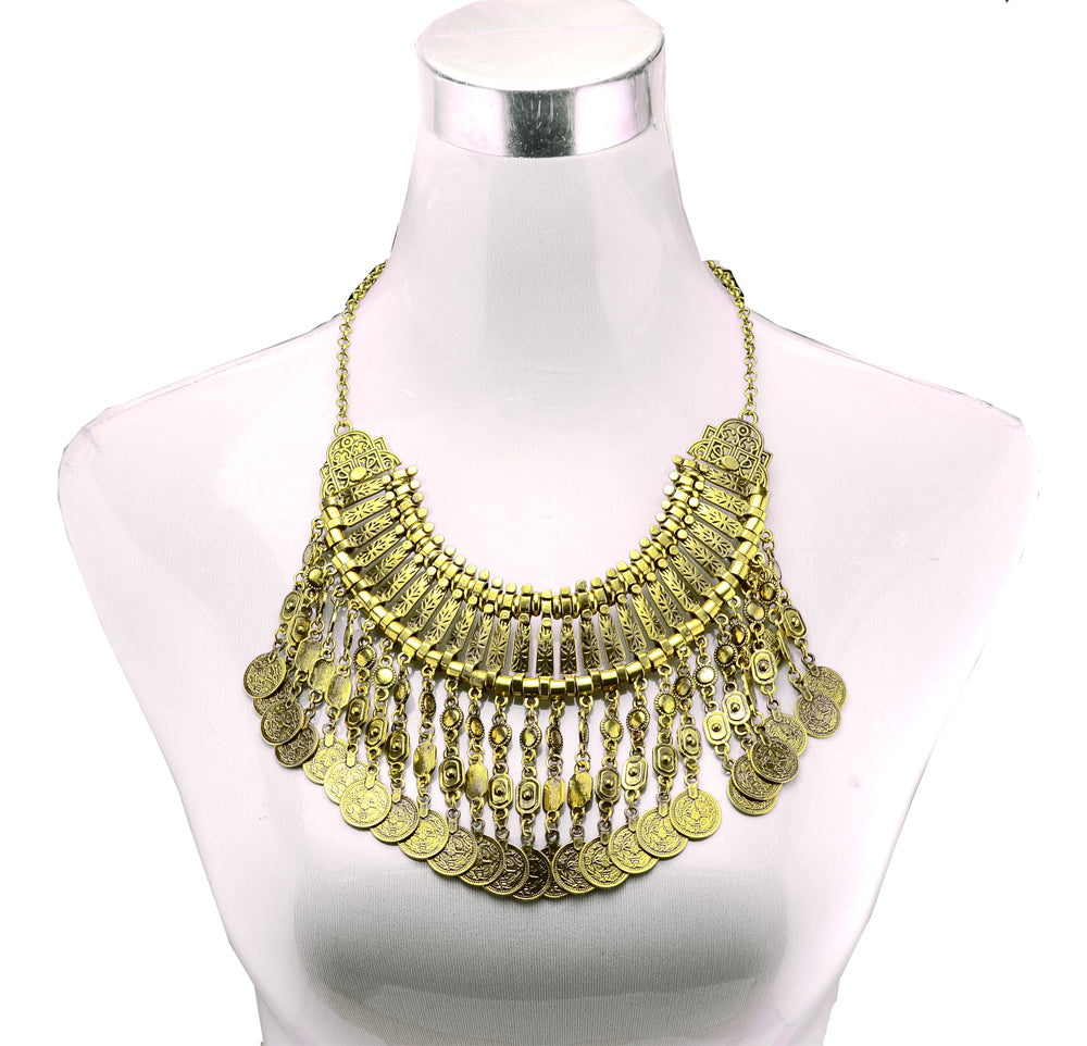Parure Bijoux Afghan Bohème – Collier Choker Pièces Pompons Boucles