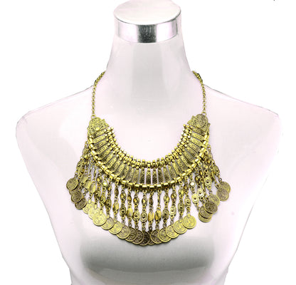 Parure Bijoux Afghan Bohème – Collier Choker Pièces Pompons Boucles