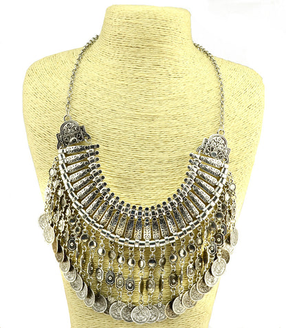 Parure Bijoux Afghan Bohème – Collier Choker Pièces Pompons Boucles