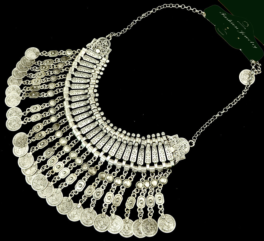 Parure Bijoux Afghan Bohème – Collier Choker Pièces Pompons Boucles