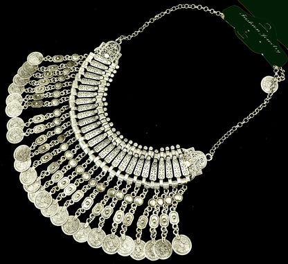 Parure Bijoux Afghan Bohème – Collier Choker Pièces Pompons Boucles