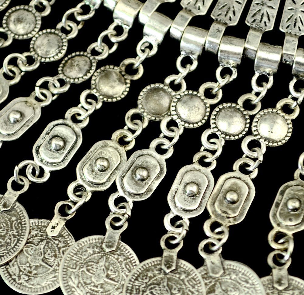 Parure Bijoux Afghan Bohème – Collier Choker Pièces Pompons Boucles