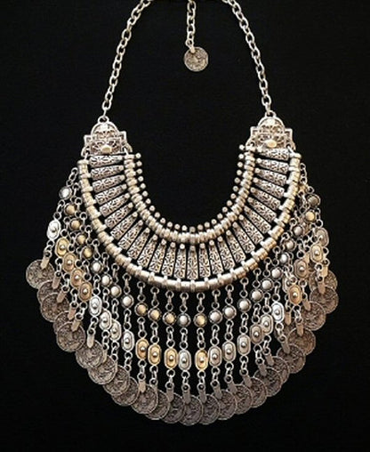 Parure Bijoux Afghan Bohème – Collier Choker Pièces Pompons Boucles