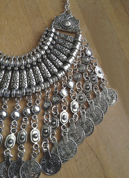 Parure Bijoux Afghan Bohème – Collier Choker Pièces Pompons Boucles