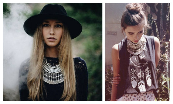 Parure Bijoux Afghan Bohème – Collier Choker Pièces Pompons Boucles