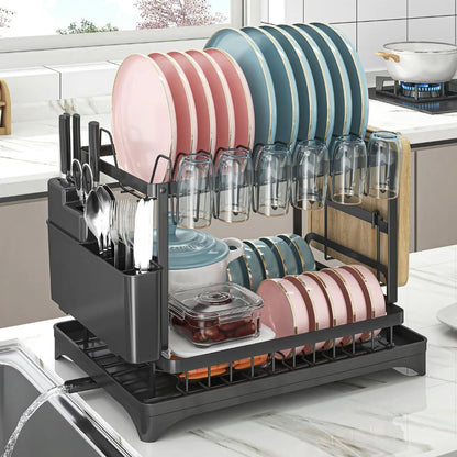 Égouttoir à Vaisselle 2 Étages - Organisateur de Cuisine Pliable