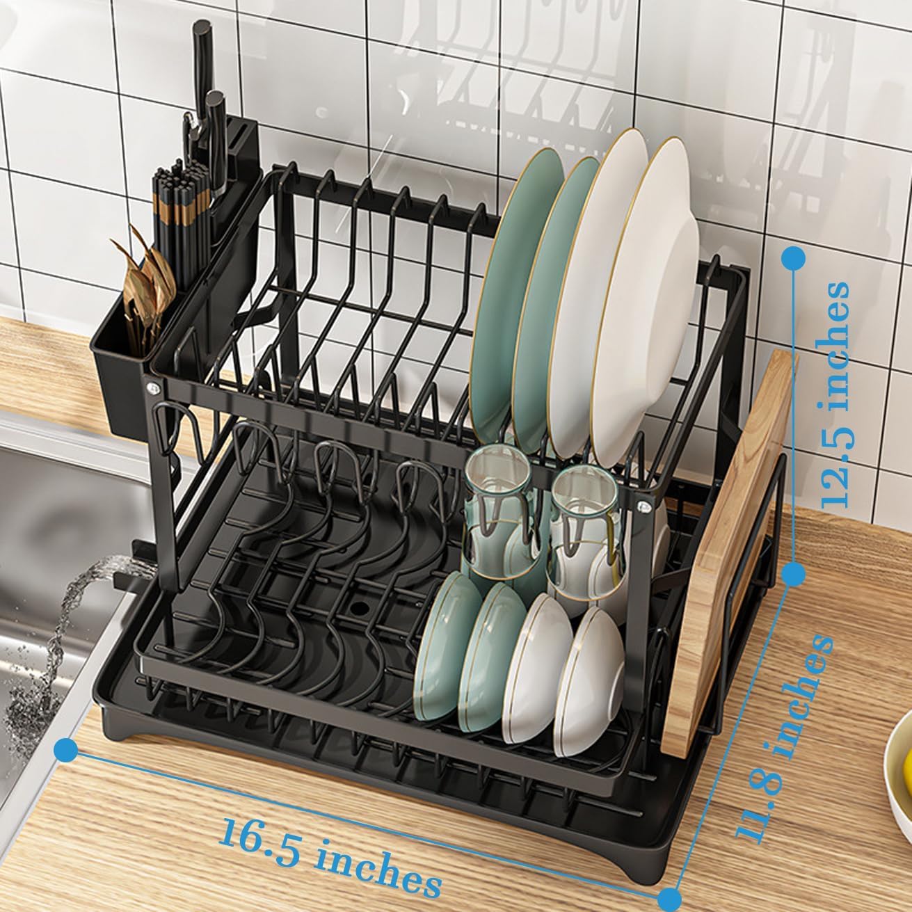Égouttoir à Vaisselle 2 Étages - Organisateur de Cuisine Pliable