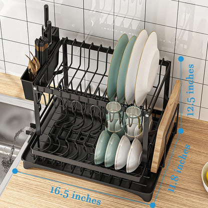 Égouttoir à Vaisselle 2 Étages - Organisateur de Cuisine Pliable
