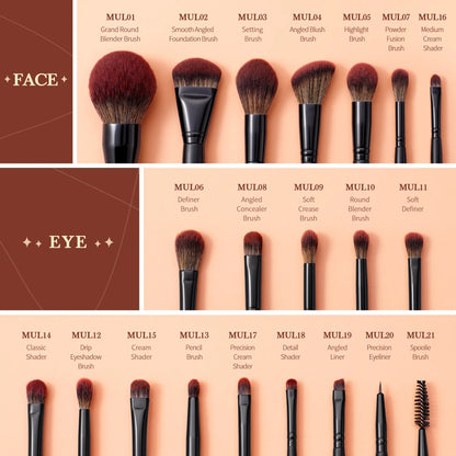 Set Pinceaux Maquillage Jessup 21pcs Premium - Bois Naturel Poils Synthétiques Professionnels