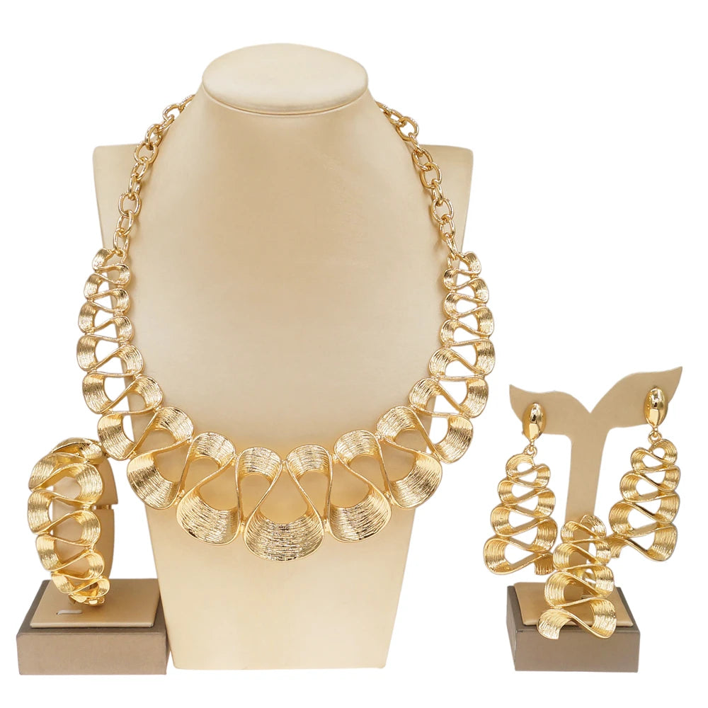 Parure Complète Plaqué Or - Collier, Boucles, Bracelet et Bague Mariage