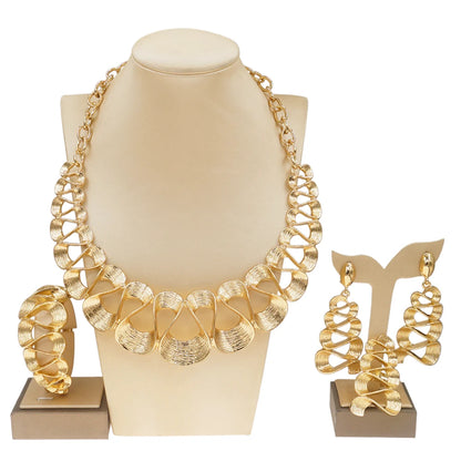 Parure Complète Plaqué Or - Collier, Boucles, Bracelet et Bague Mariage