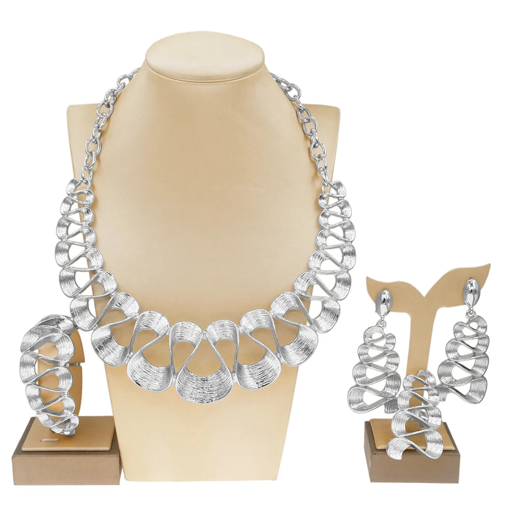 Parure Complète Plaqué Or - Collier, Boucles, Bracelet et Bague Mariage