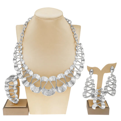 Parure Complète Plaqué Or - Collier, Boucles, Bracelet et Bague Mariage