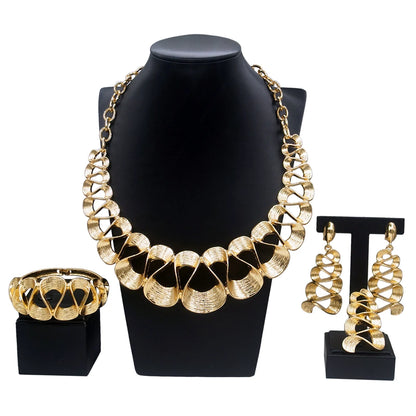 Parure Complète Plaqué Or - Collier, Boucles, Bracelet et Bague Mariage