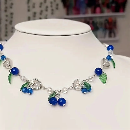 Parure Bijoux Myrtilles Bohème – Collier Clavicule Boucles Fruits Femme