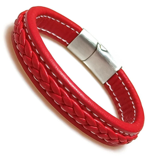 Bracelet Cuir Tressé Wrap Punk – Fermoir Magnétique Caché Acier Inox Femme