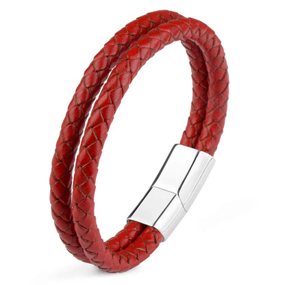 Bracelet Cuir Véritable Double Corde Tressée Homme – Fermoir Magnétique Acier