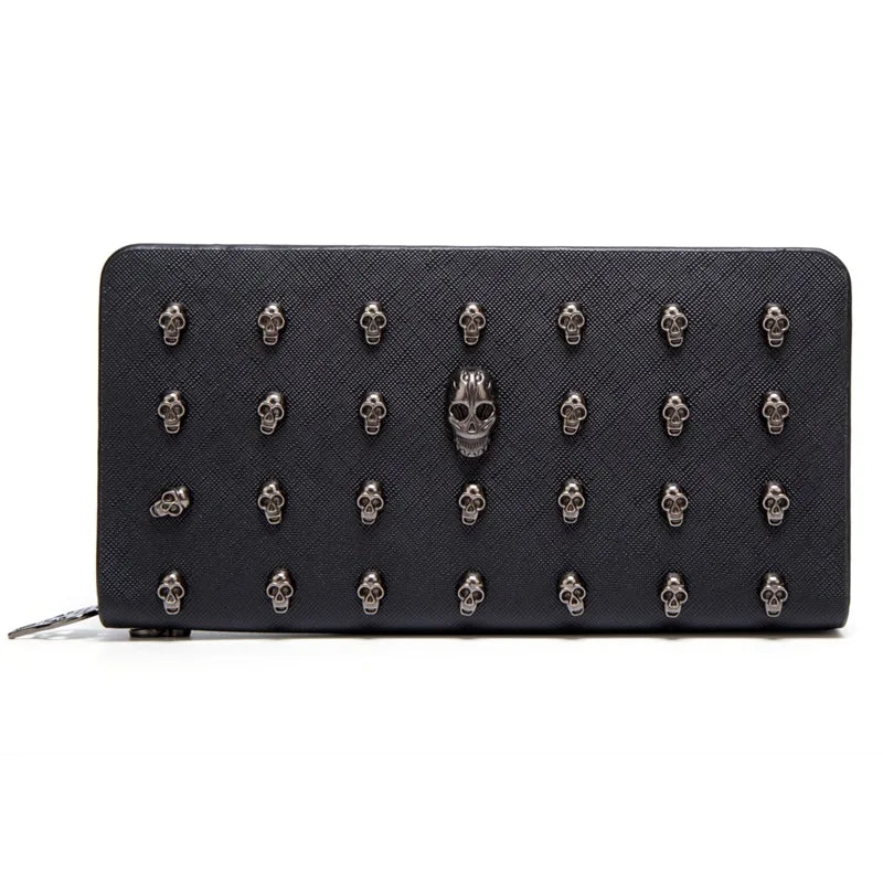Portefeuille Femme Long Tête de Mort - Porte-Monnaie Design Luxe Skull avec Étui Téléphone