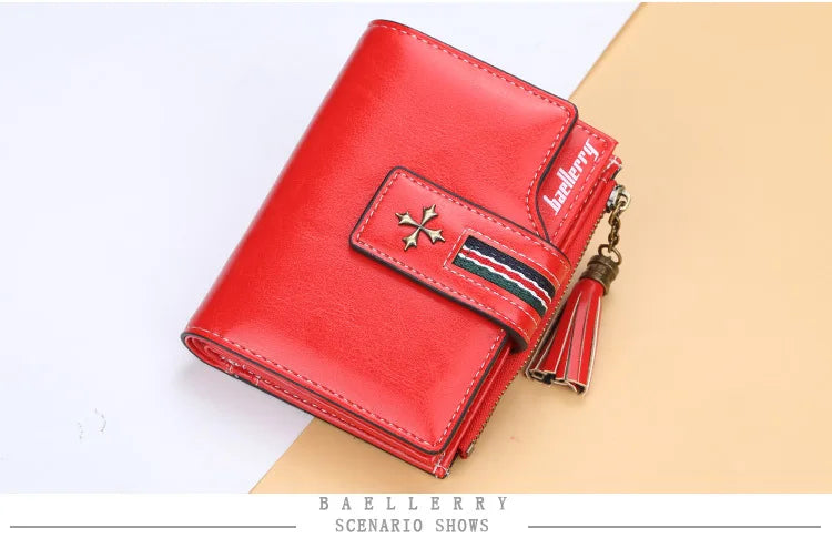 Portefeuille Femme Court Cuir Cire Huile Zippé Hasp - Porte-Carte Crédit Compact Fashion Rose
