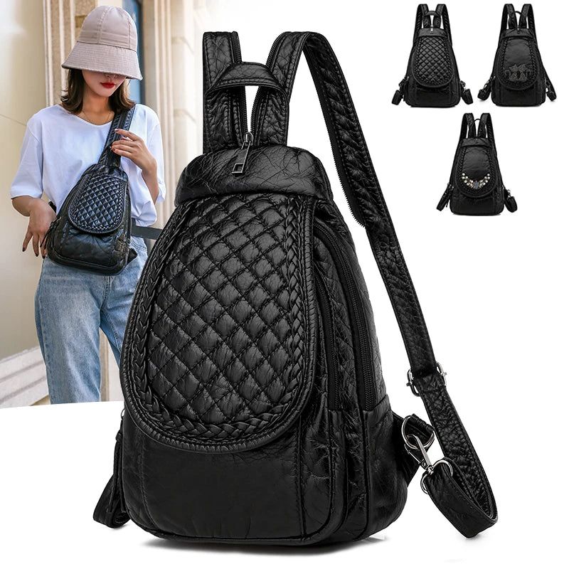 Sac à Dos Femme Cuir Blanc Souple - Backpack École Voyage Élégant Lavé