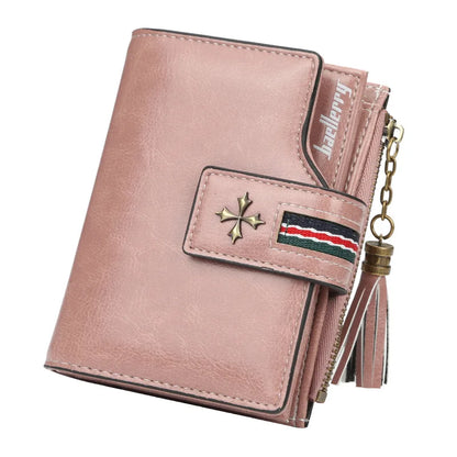 Portefeuille Femme Court Cuir Cire Huile Zippé Hasp - Porte-Carte Crédit Compact Fashion Rose