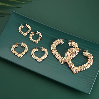 3 Paires Boucles d'Oreilles Créoles Cœur Punk - Anneaux Bambou Femme - Bijoux Rock