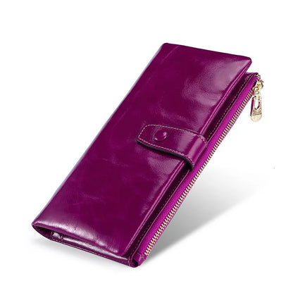 Portefeuille Femme Cuir Véritable Long - Porte-Monnaie avec Étui Téléphone et Compartiment Pièces