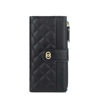 Portefeuille Femme Cuir PU Long Motif Carreaux - Wallet Zipper Porte-Cartes Bleu