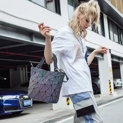 Sac Géométrique Lumineux Réfléchissant - Sac Tote Pliable Bandoulière Femme